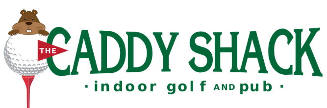 Extended Caddy Shack Logo with gophy on a golf ball and tee.