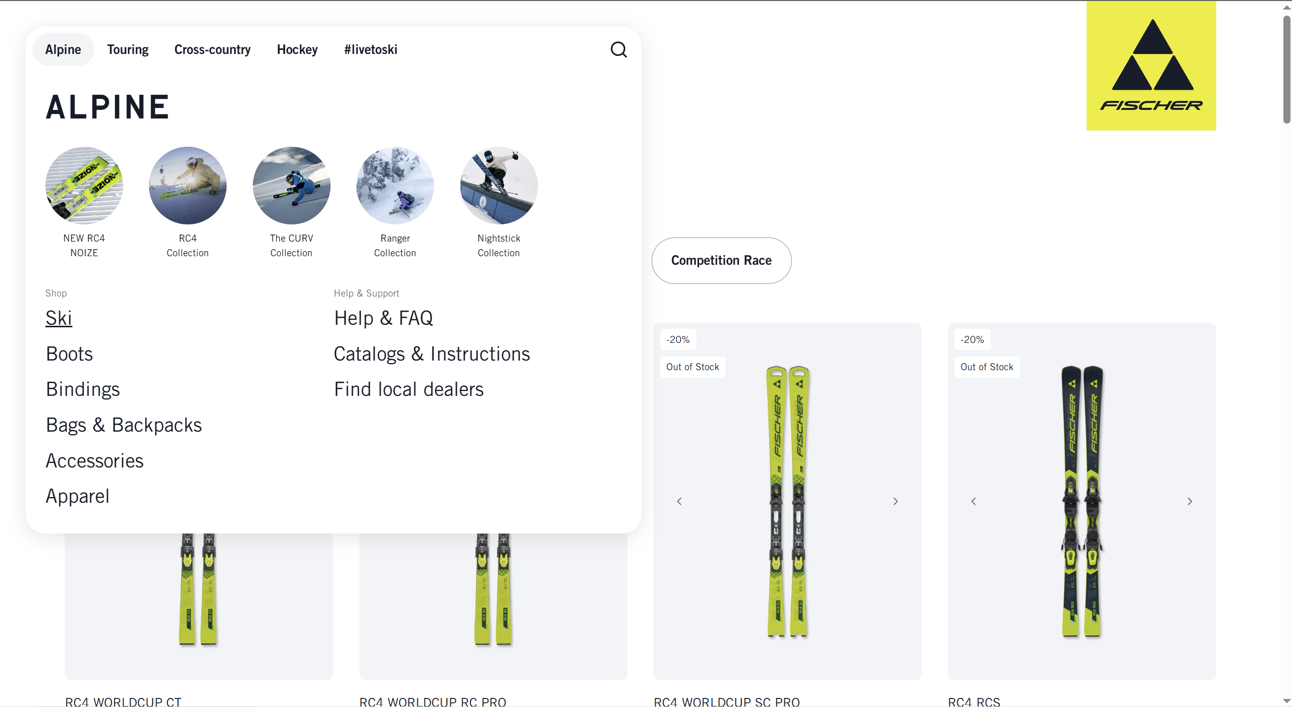 Fischer alpine skis web page