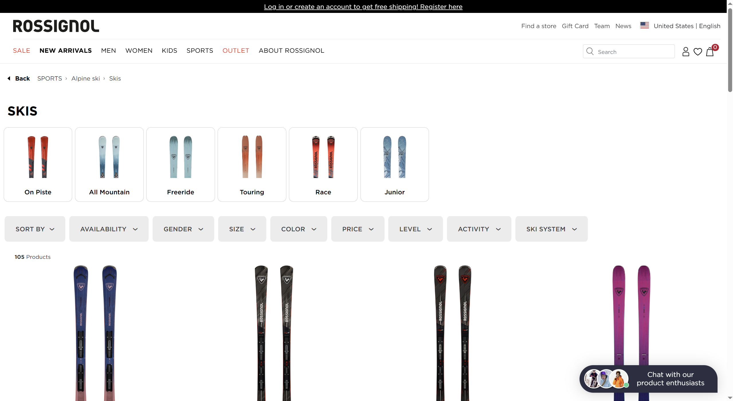 Rossignol alpine ski page